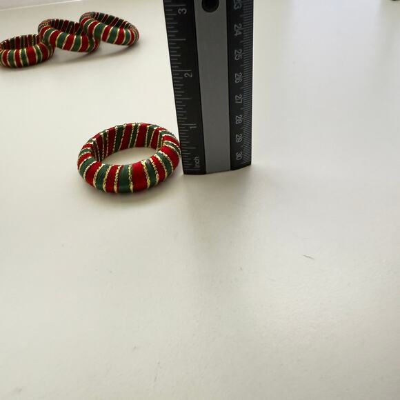 Christmas Holiday Napkin Holder Rings Striped Set of 4 Red Green Gold 0.5" x 2" - Picture 5 of 5